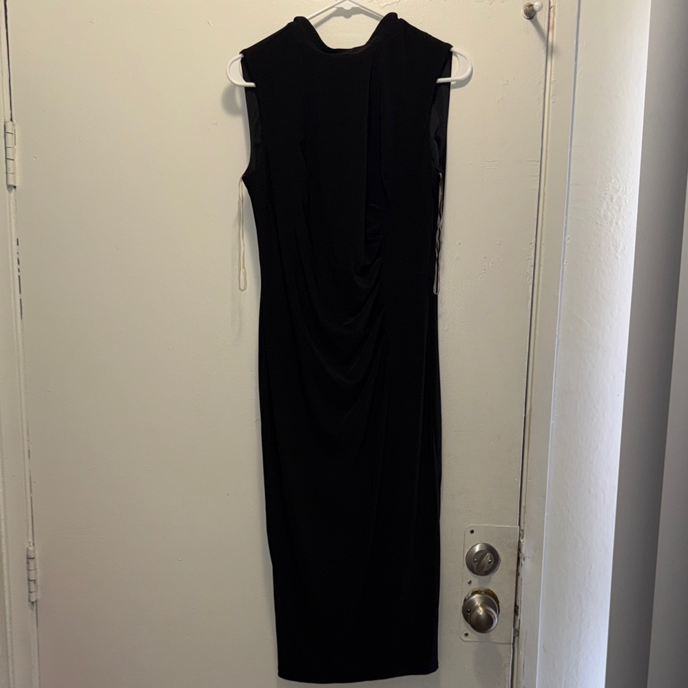 Anne Klein Black Sleeveless Drape-Front Maxi Sheath Dress